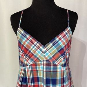 Nautica Cotton Sun Dress Plaid Red Blue Size 10 Sleeveless EUC